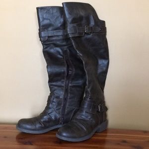 Rugged brown knee boots